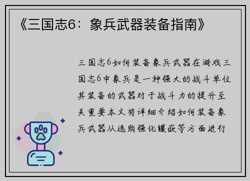 《三国志6：象兵武器装备指南》